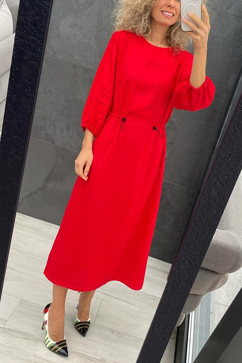 Women's Casual Round-neck Solid Color Waist Dress