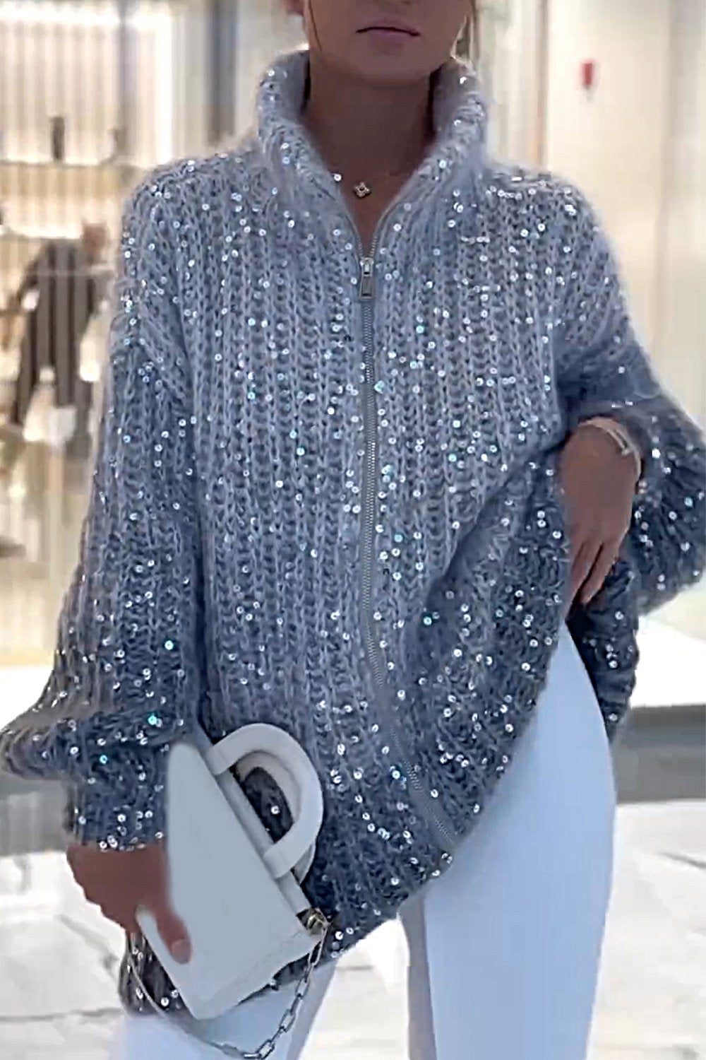 Women's Sparkling Sweater Cardigan Blue