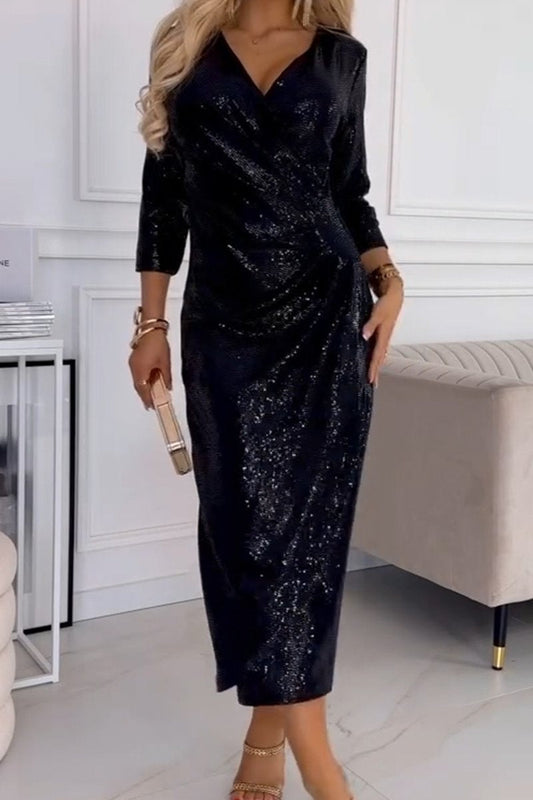 Women's Casual Solid Sequin Elegant Dress black