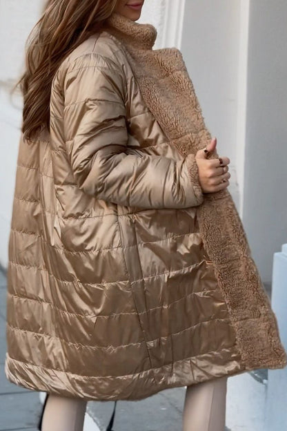 Women's Lapel Reversible Winter Coat brown