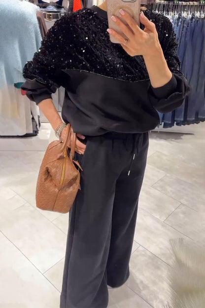 Women's Sequined Sweatshirt and Trousers Two-piece Set