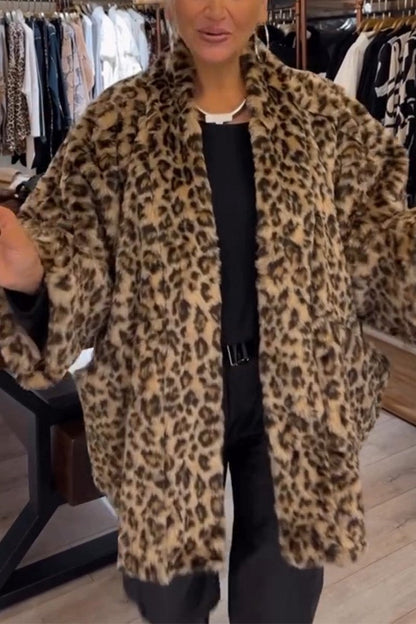 Women's Casual Leopard Print Loose Fur Coat