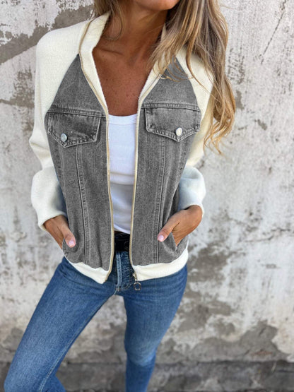 Casual V-neck Zipper Jacket gray