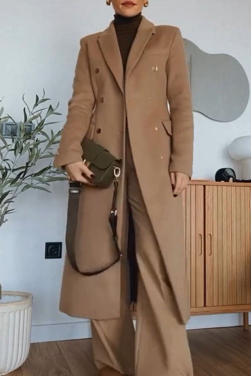 Women's V-neck Solid Color Long Coat