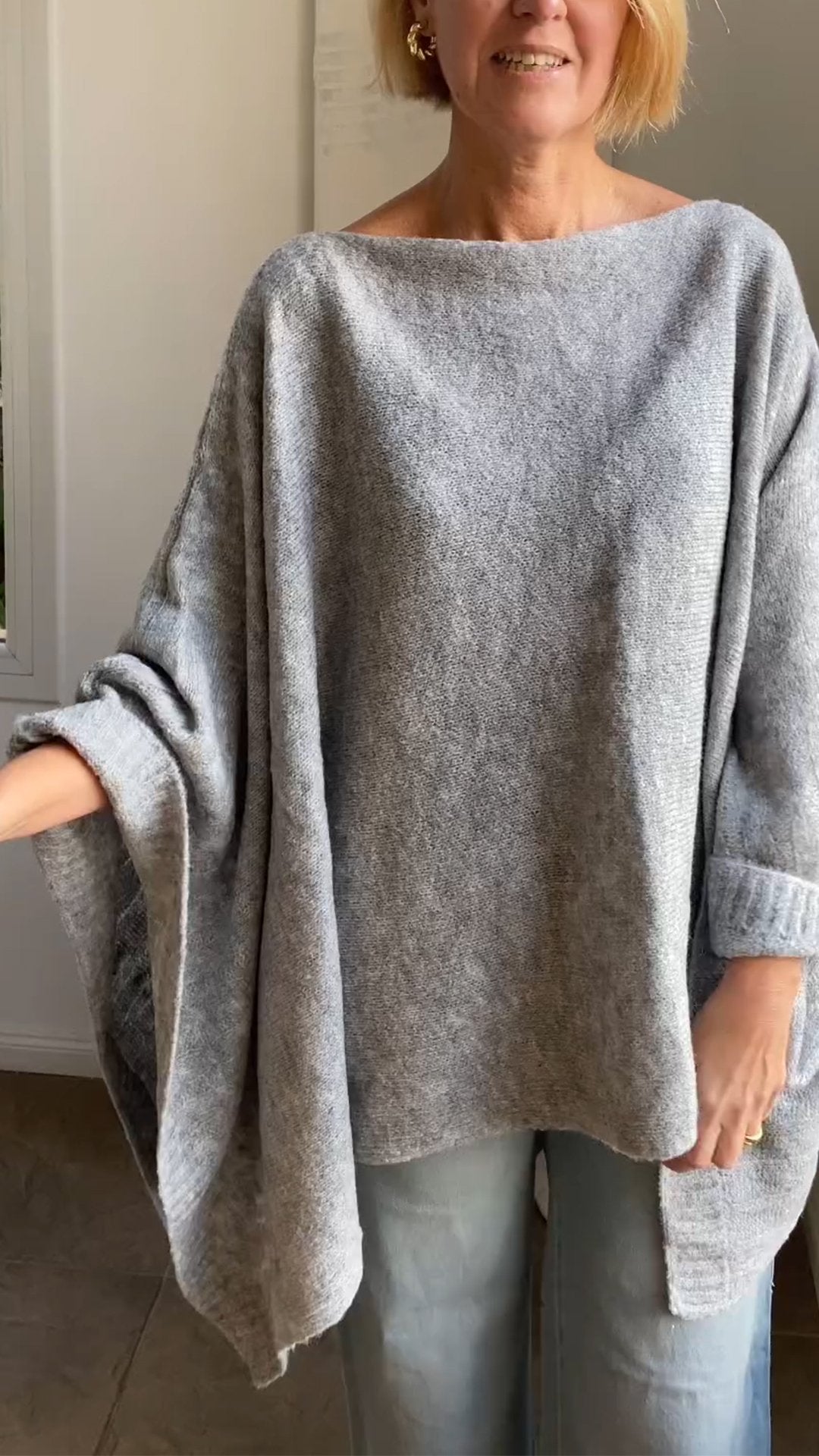 Solid Color Pullover Sweater for Women grey