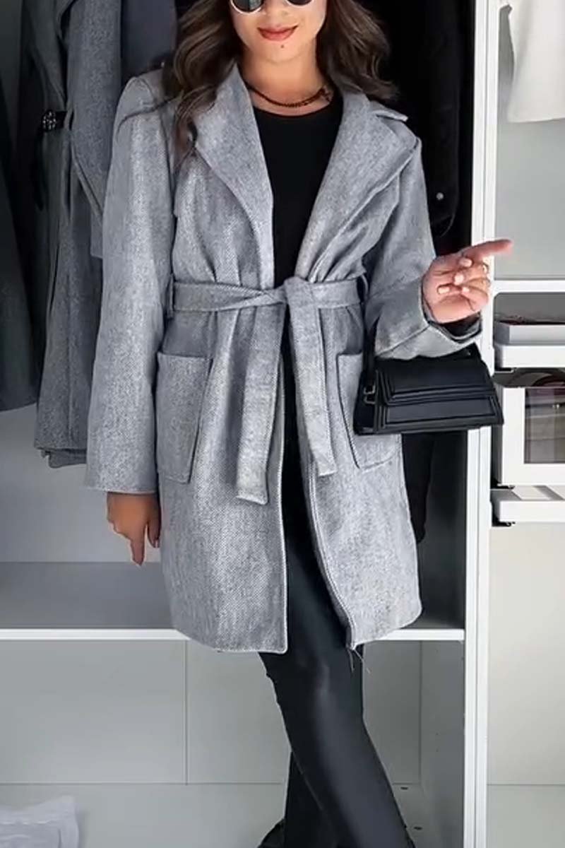 Women's Casual Solid Color Lapel Jacket Gray