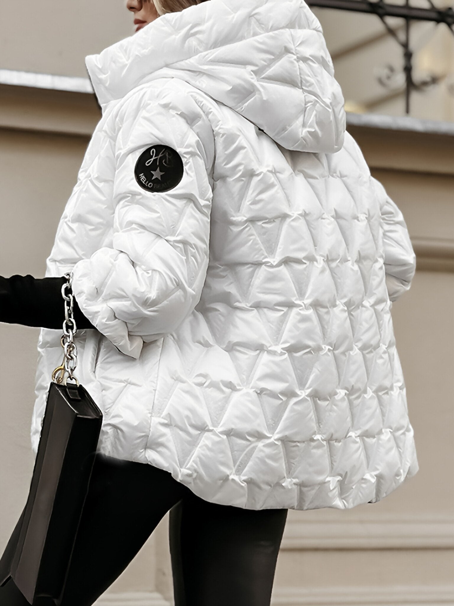 Women's Hooded Long-sleeved Autumn and Winter Diamond Patchwork Cotton Jacket