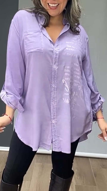 Women's Casual Silver Printed Long Sleeve Shirt purple