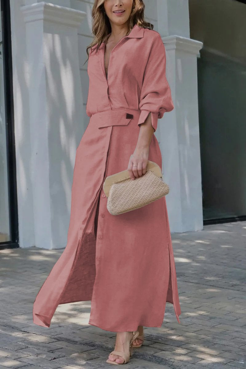 Cotton and linen solid color maxi dress Pink