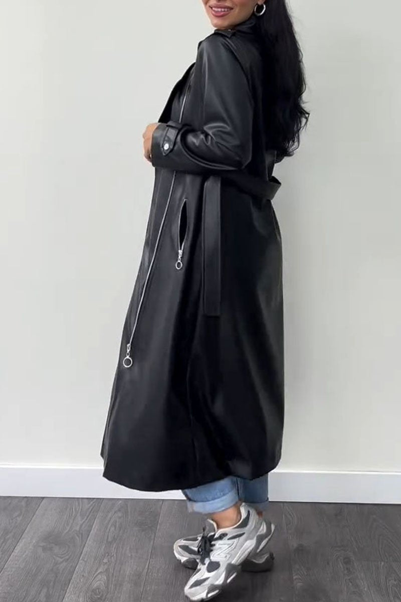 Women's Solid Color Lapel Trench Coat