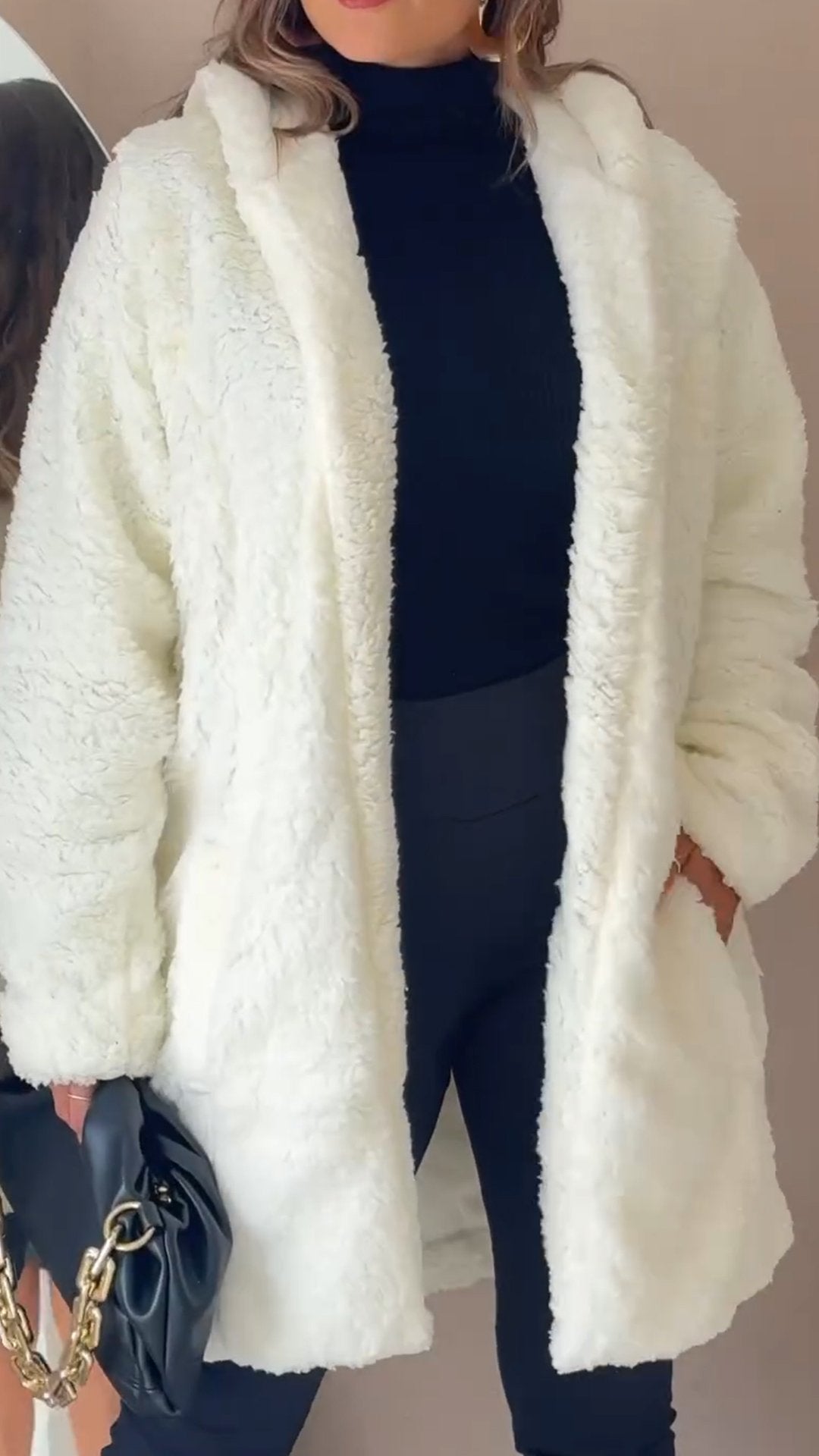 Women's Casual Solid Color Plush Coat white