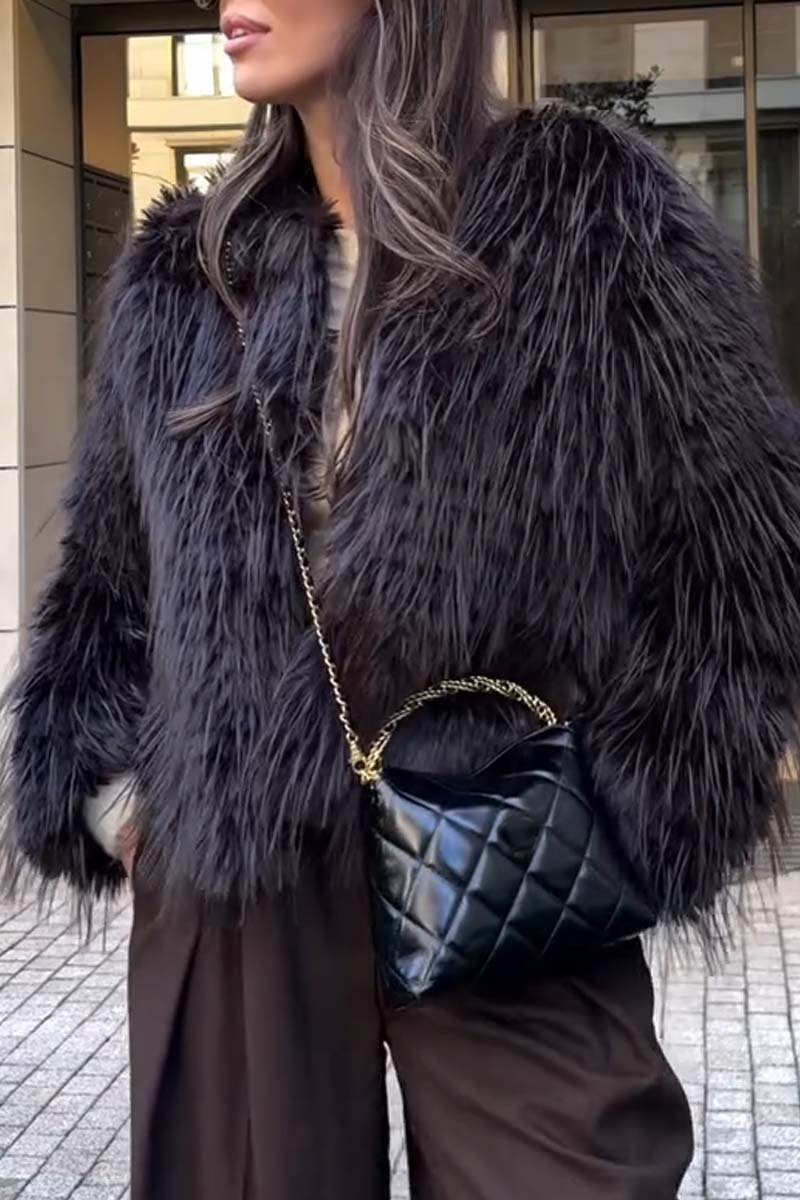 Women's Fashion Solid Color Faux Fur Winter Short Coat