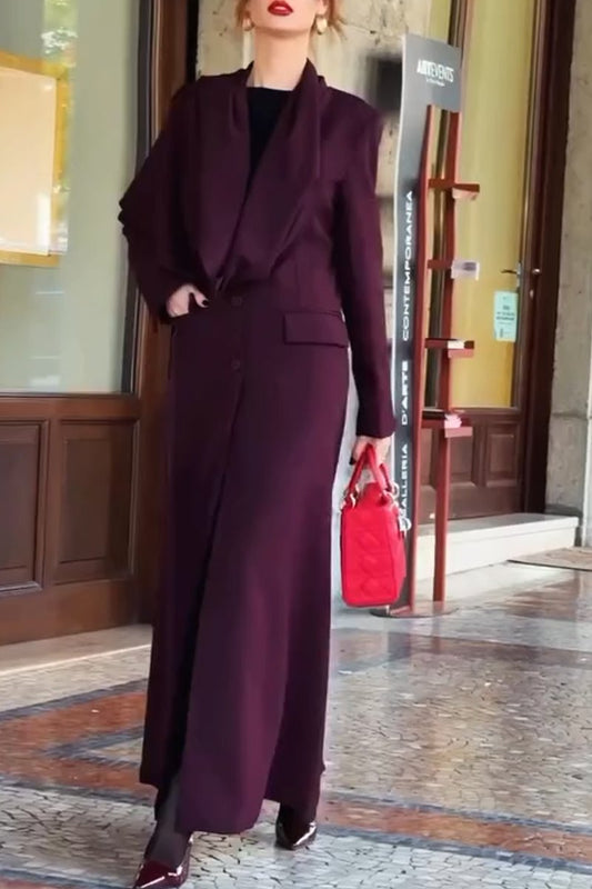 Women's fashionable ribbon design long coat Claret