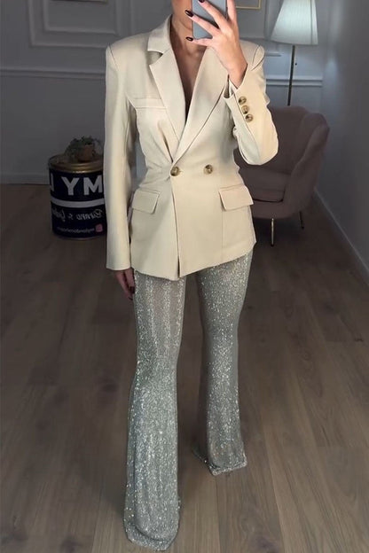 Women's Sequin Trousers with Blazer Two-piece Set