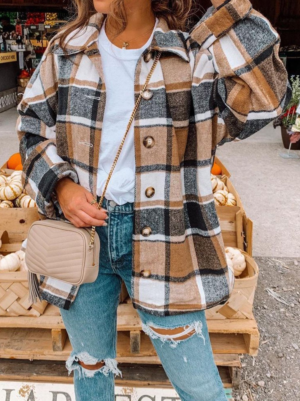 Women's Casual Plaid Lapel Jacket