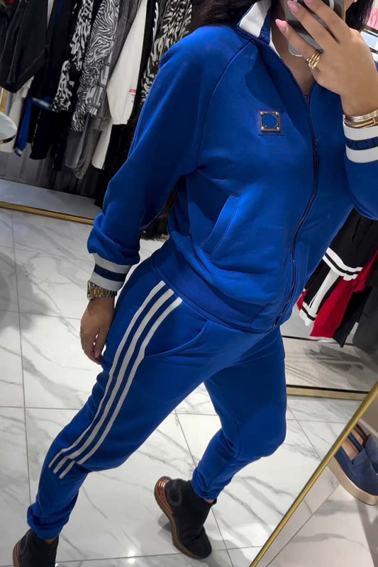 Women's Casual Zip Sweatshirt and Pants Set Royal Blue