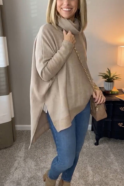 Women's Pile Neck Long Sleeve Sweater apricot