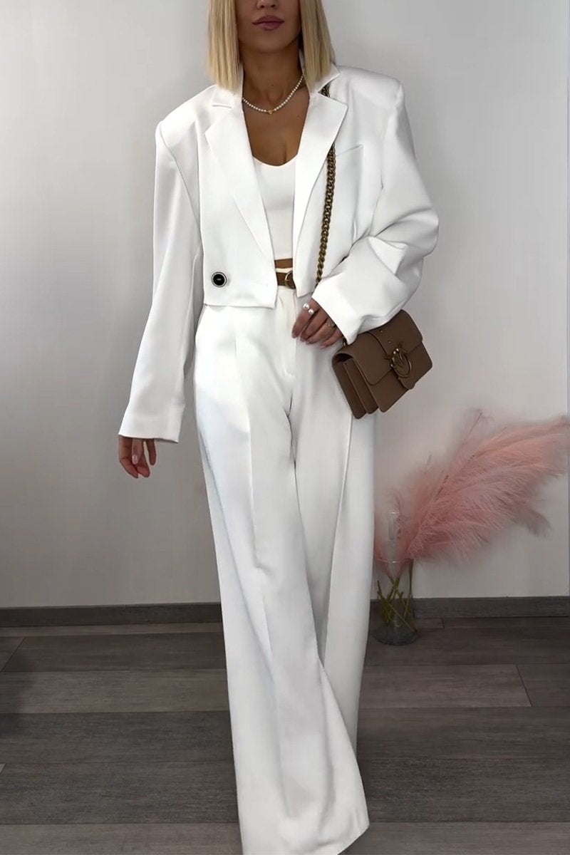 Women's Casual Lapel Loose Suit Two-piece Suit white