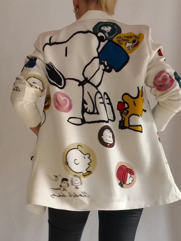 Women's Casual Lapel Cartoon Printed Suit Jacket