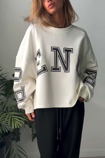 Women's casual sports letter print sweatshirt White