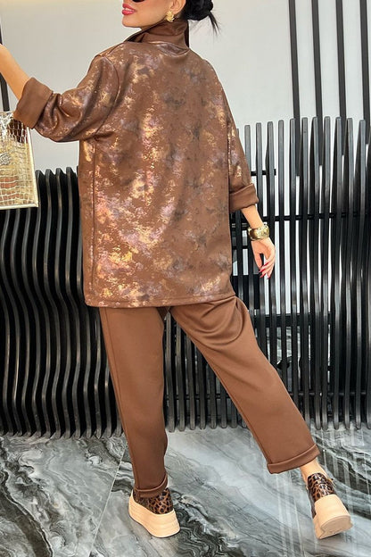 Women's Lapel Long-sleeved Gold-stamped Casual Suit