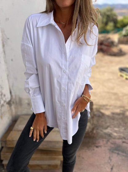 Lapel Long Sleeve Shirt white