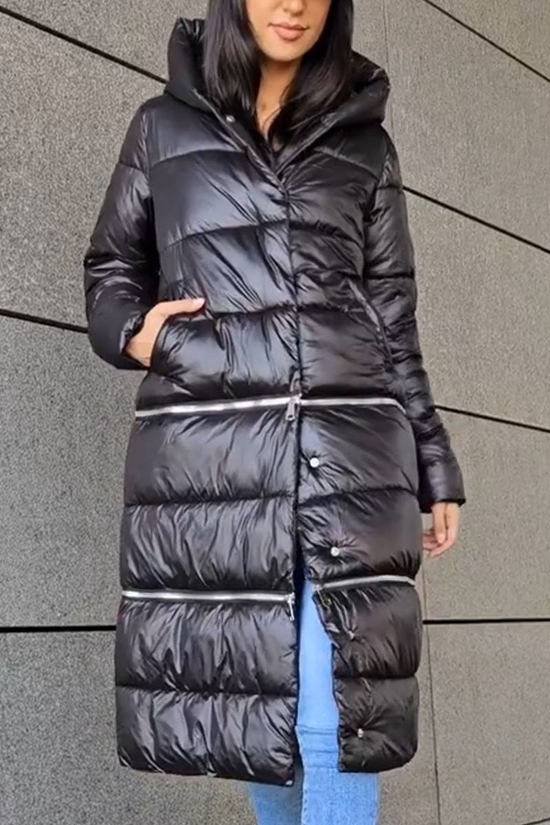 Women's Solid Color Long Zipper Patchwork Coat