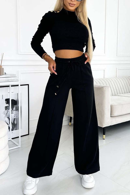 Women's casual slim solid color suit Black