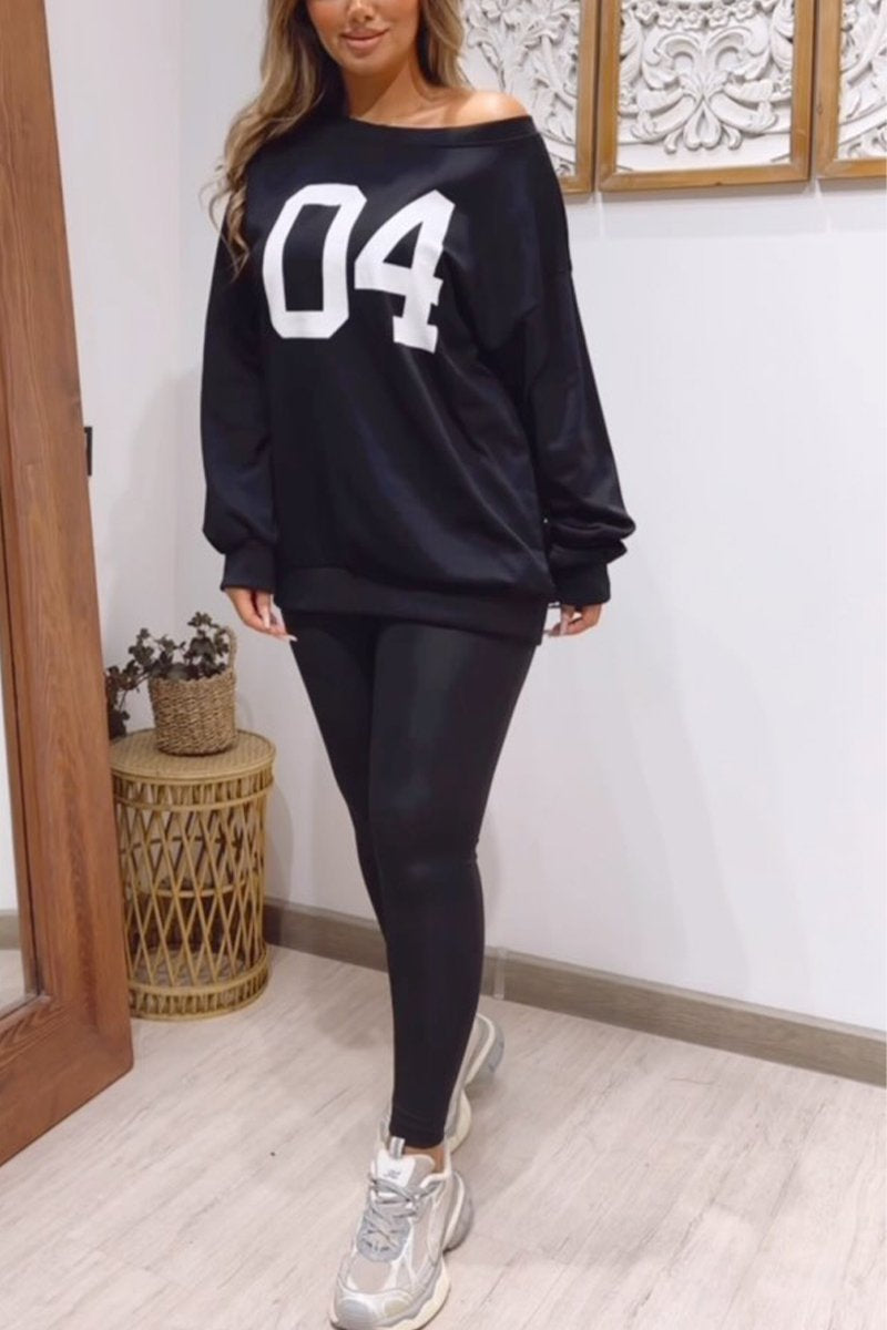 Women's Casual Round-neck Digital Pullover Sweatshirt black