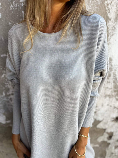 Round Neck Long Sleeve Knitted Top gray