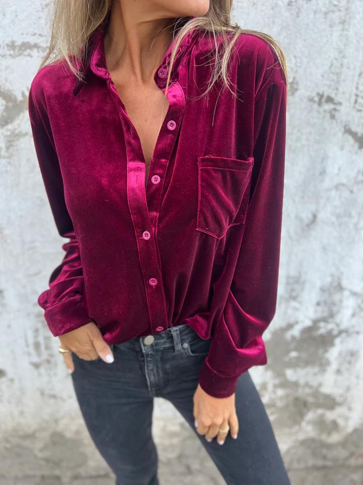 Casual Lapel Single-breasted Gold Velvet Shirt purple