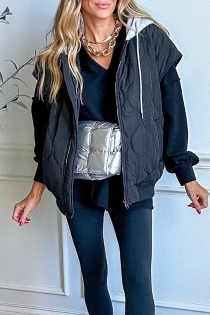 Women's Casual Hooded Vest Jacket black