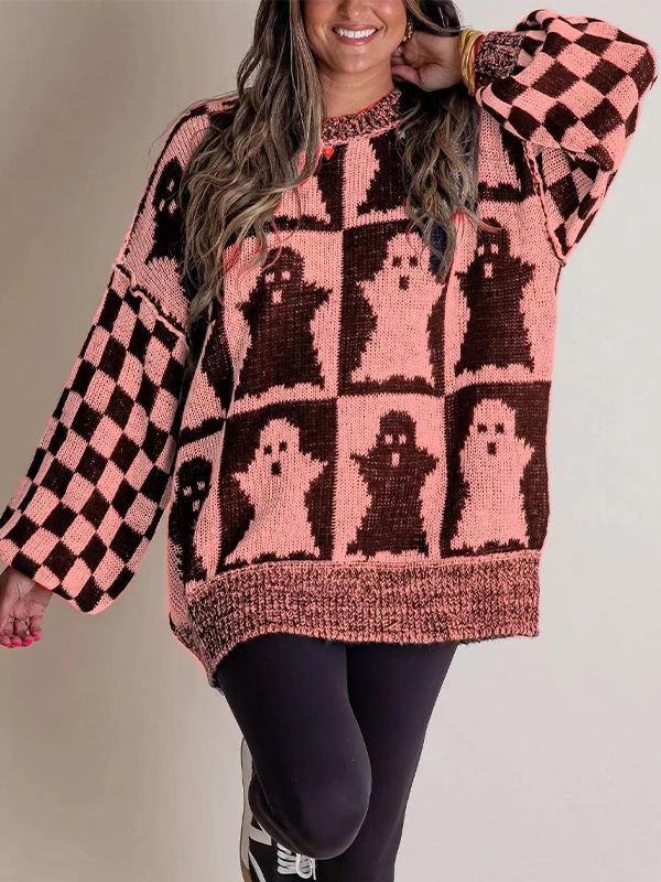 Women's Round-neck Halloween Loose Knitted Sweater pink