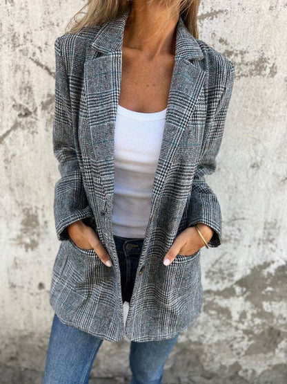 Casual Lapel Plaid Blazer