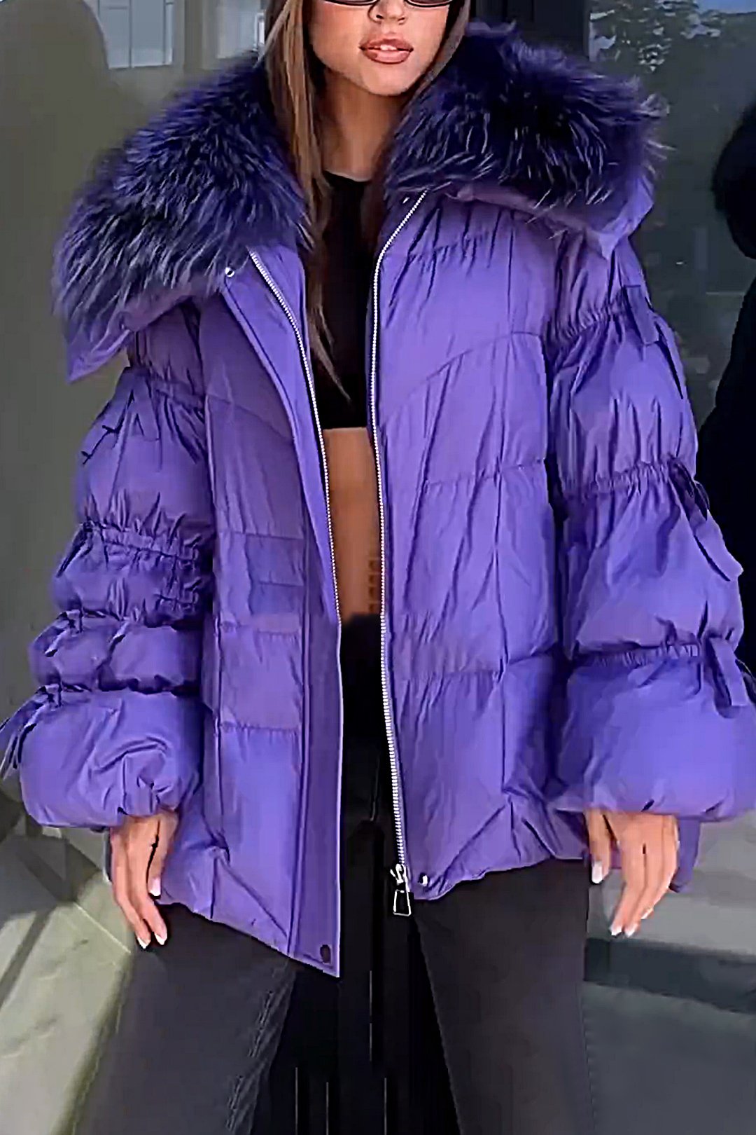 Women's Furry Down Jacket Deep purple