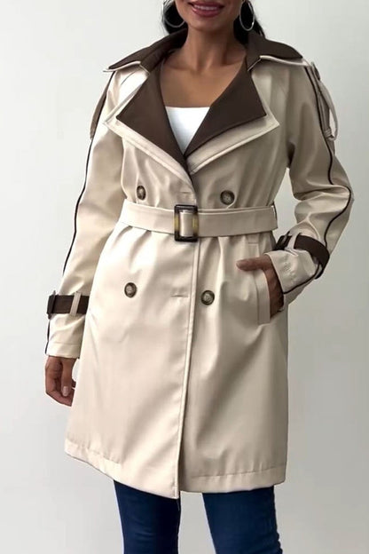 Women's Lapel Patchwork Long Coat beige