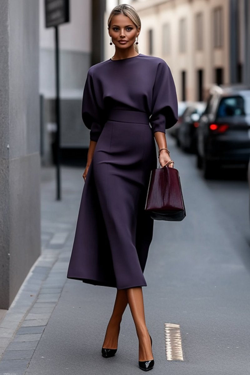 Women's Round Neck Mid-length Sleeve Elegant Commuter Dress