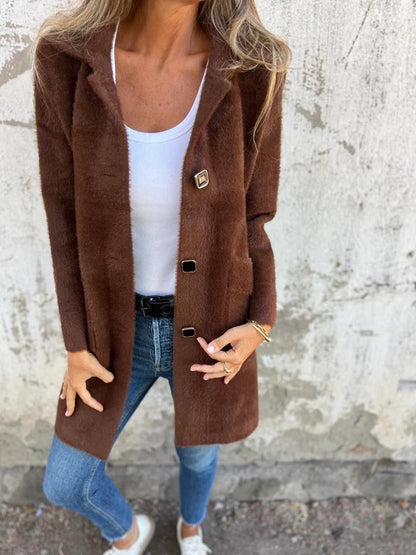 Casual Lapel Single-breasted Thick Coat brown