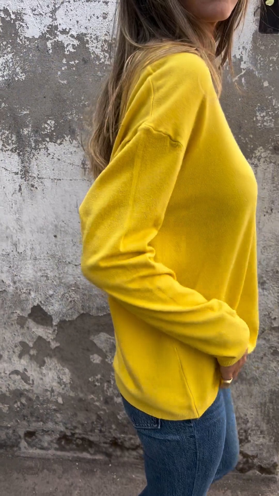 Casual V-neck Long-sleeved Top yellow