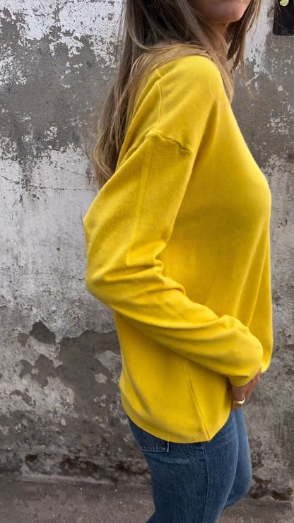 Casual V-neck Long-sleeved Top yellow