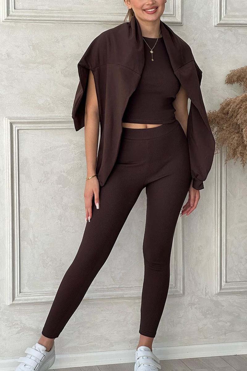 Women's casual sports solid color three-piece suit