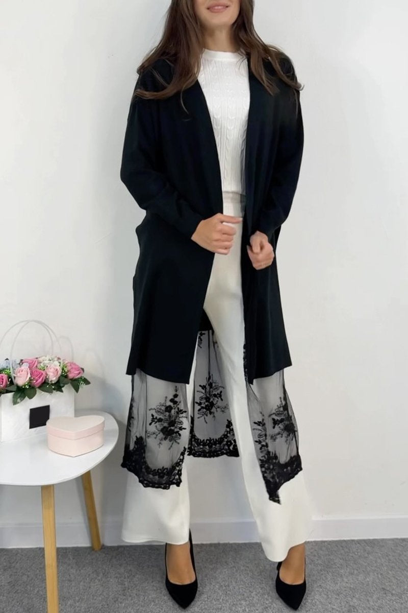 Women's Casual Stitching Lace Cardigan Jacket black