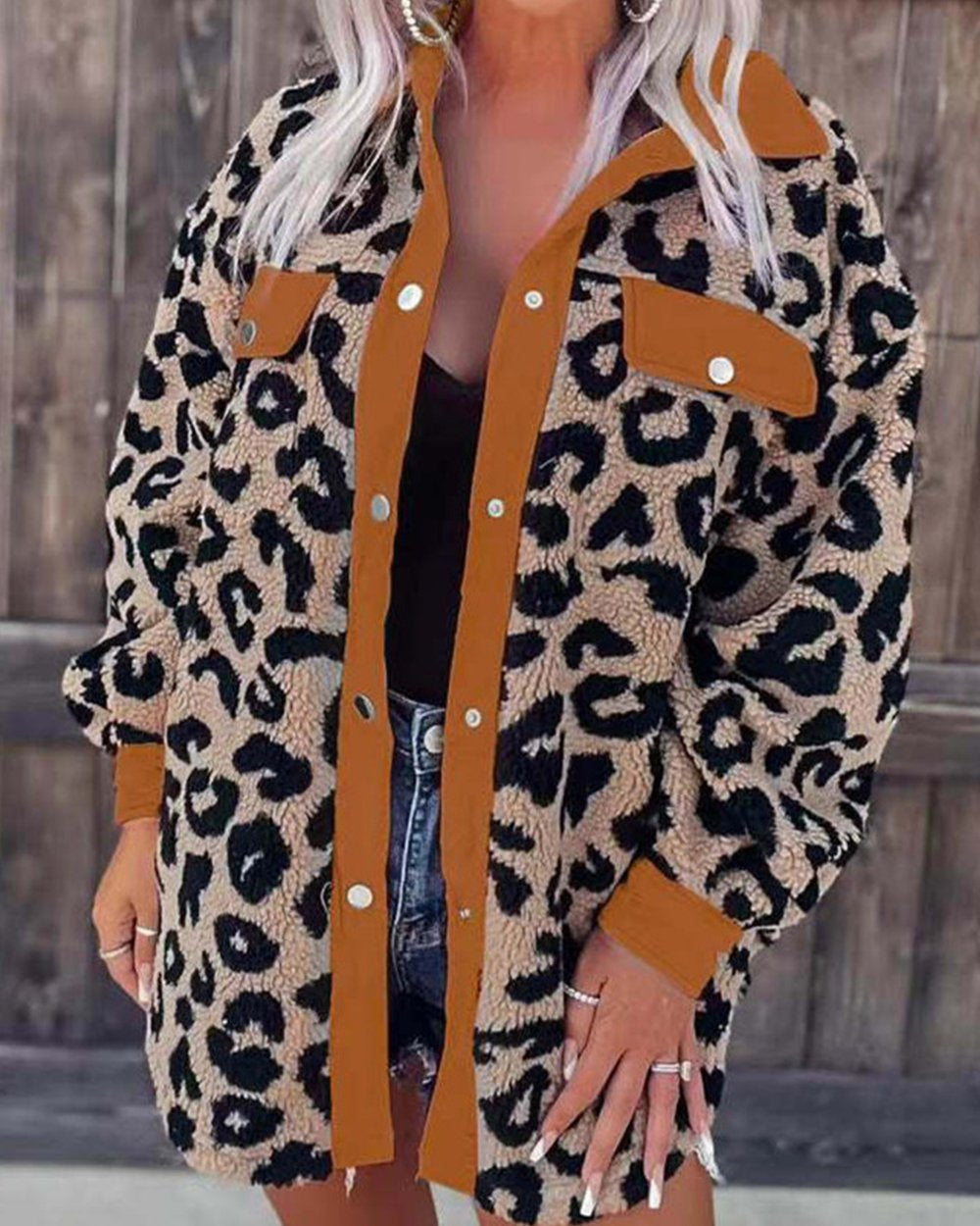 Women's Leopard Print Fur Coat Dark brown