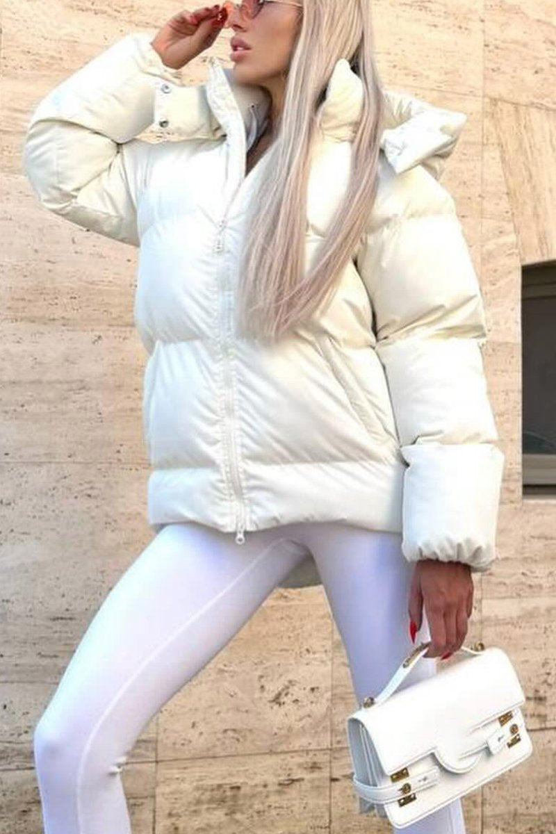 Women's Casual Hooded Solid Color Cotton Coat white