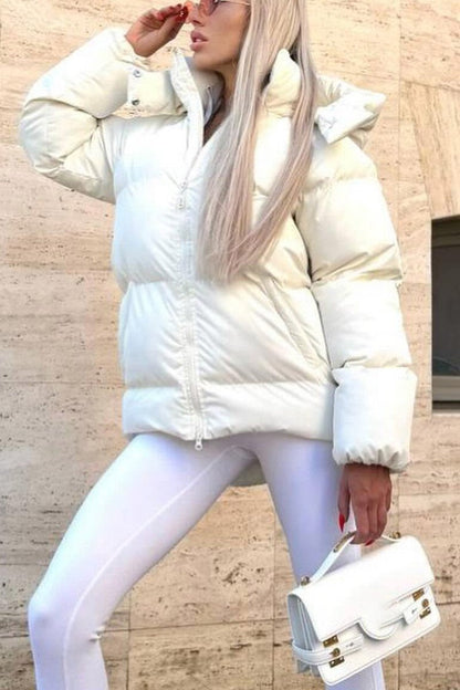 Women's Casual Hooded Solid Color Cotton Coat white