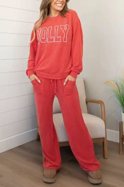 Women's Casual Round-neck Long-sleeved Two-piece Suit red