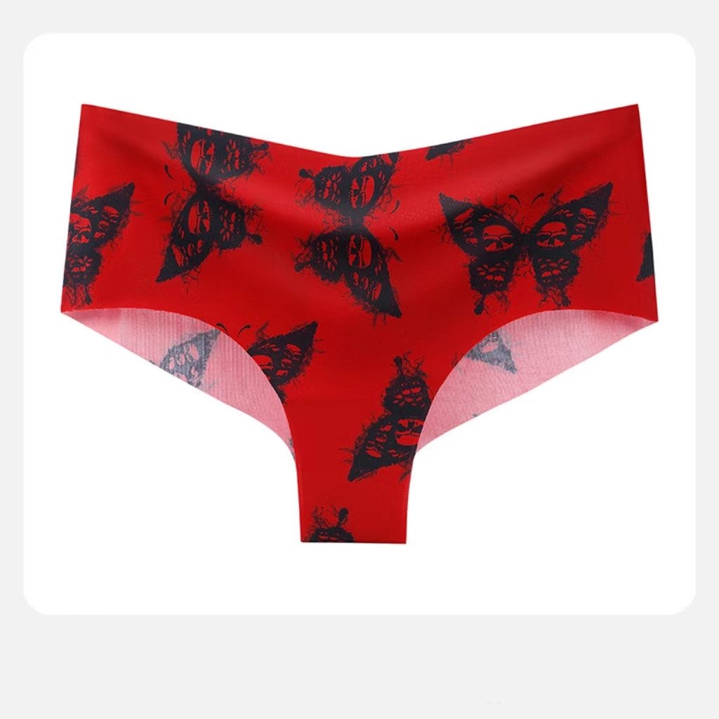 Women's Trackless Plus Size Printed Mid-rise Sports Briefs red