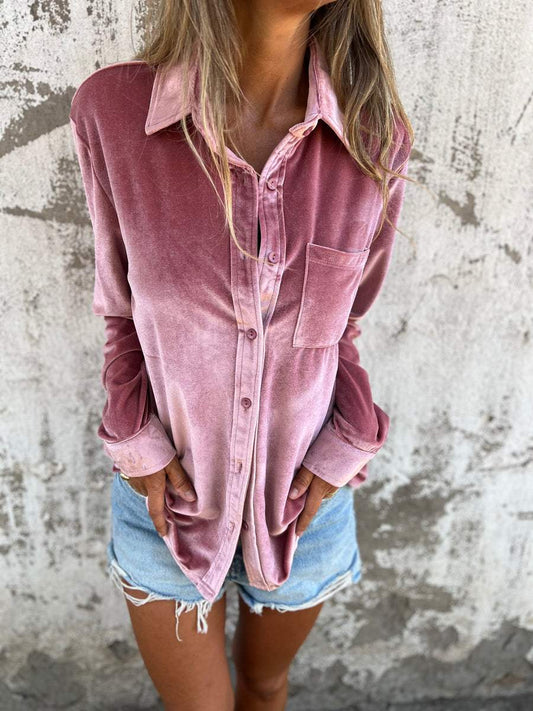 Suede Lapel Shirt pink