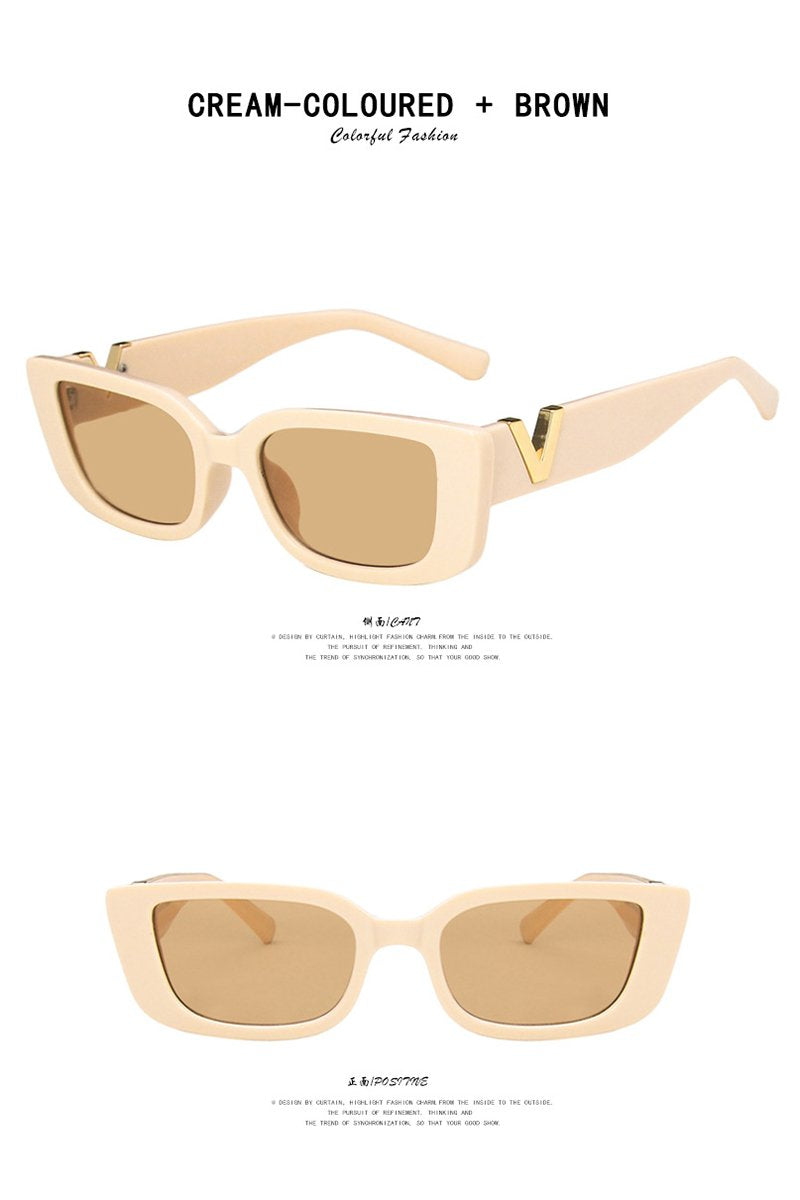 Women's Fashion Trend V Frame Square Sunglasses CREAM-COLOURED+BROWN 144mm