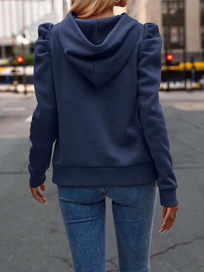 Fashionable Pile Collar Hooded Solid Color Long-sleeved Pullover Sweatshirt